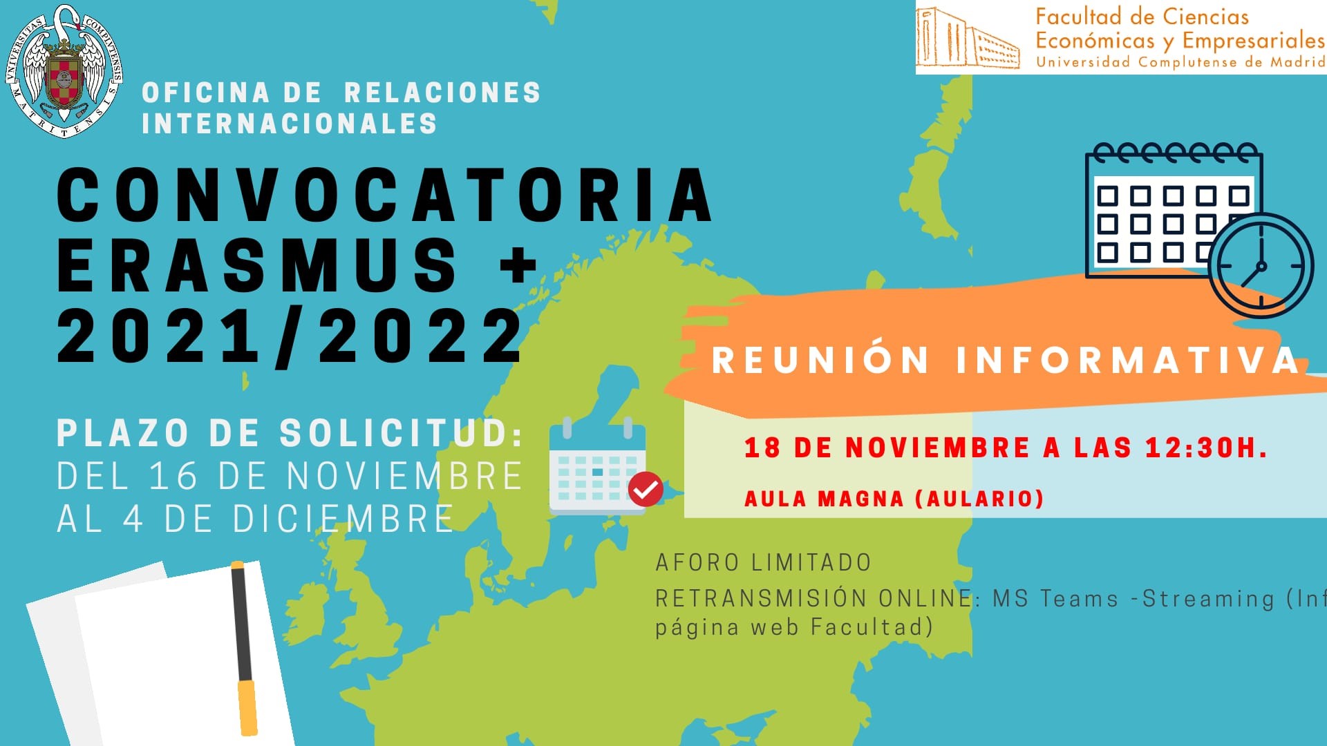 Reunión informativa solicitud Erasmus Curso 2020-21